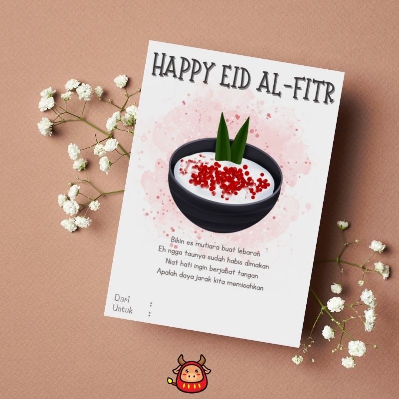 Kartu Ucapan Greeting card Hari Raya Lebaran Idul Fitri Pantun Desain terbaru watercolored lucu unik tema takjil iftar Eid Mubarak