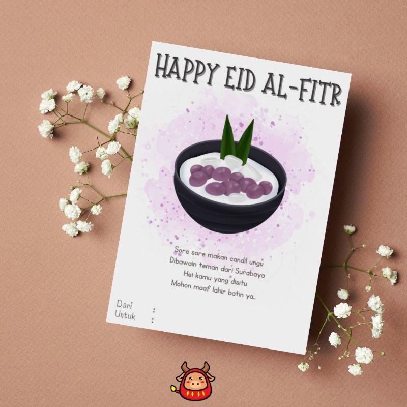 Kartu Ucapan Greeting card Hari Raya Lebaran Idul Fitri Pantun Desain terbaru watercolored lucu unik tema takjil iftar Eid Mubarak