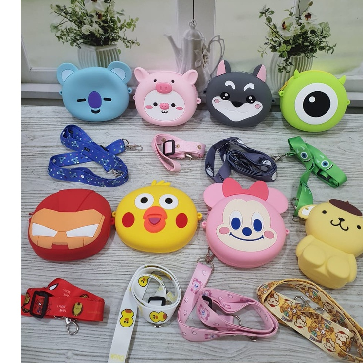 LARISTERUS79 Tas pouch selempang anak dewasa silicon rubber jelly karakter ironman monster pompom koala sally