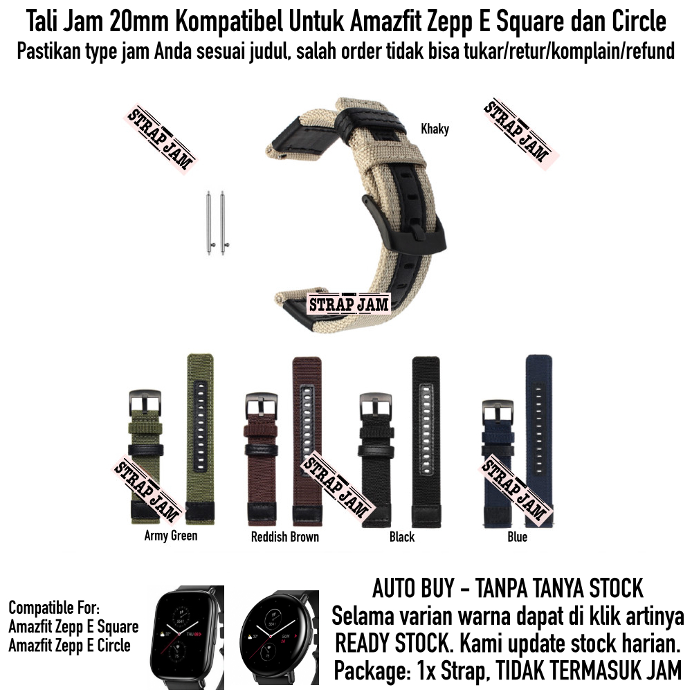 Tali Jam 20mm Strap Amazfit Zepp E Square / Circle - Woven Nylon Nilon Tebal