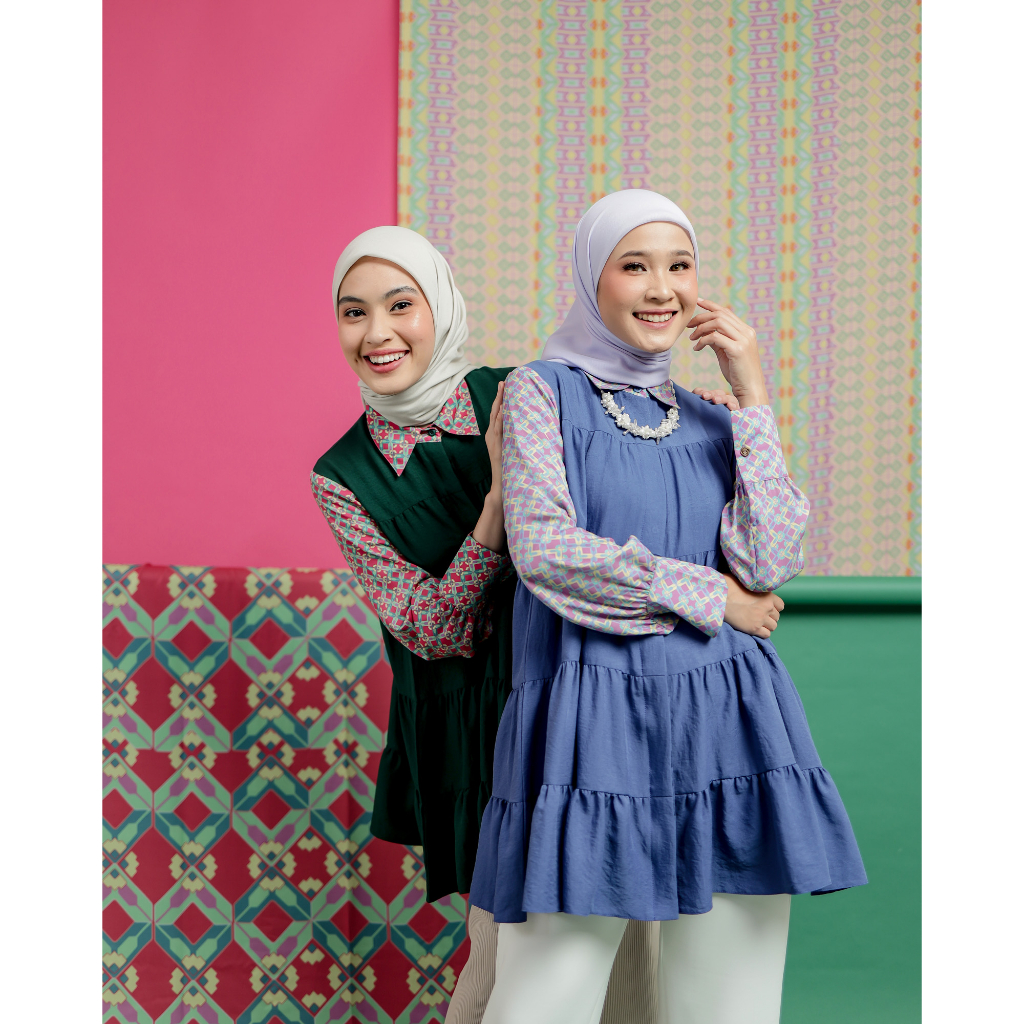 Gala Tunic - 2 Warna | Zysku Xena | Atasan Tunik Wanita Muslimah Lengan Panjang Colorful