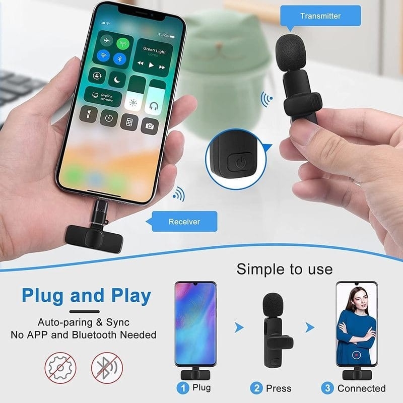 386 Microphone Wireless Mic  Clip On Tanpa Kabel Untuk Vlogger Podcast Live Youtuber