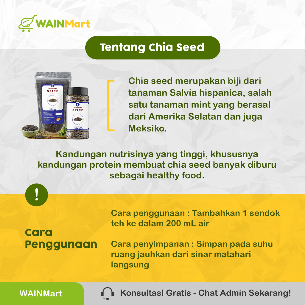 Wainmart Organic Chia Seed Premium Biji Chia Seed Diet Sehat