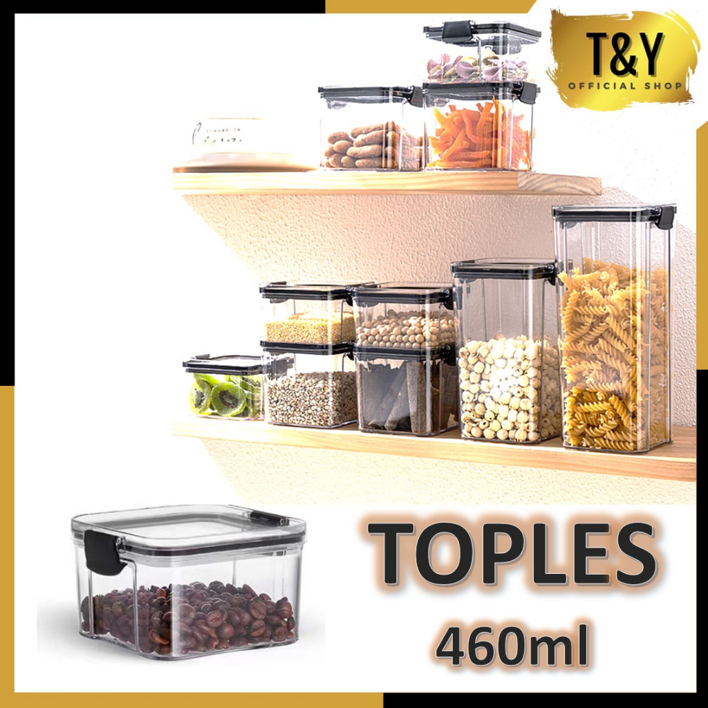 T&amp;Y Toples plastik Transparan Kedap Udara 460 ml Kotak Penyimpanan Makanan Serbaguna 460ml Kontainer Makanan Acrylic Dengan Tutup Tempat Snack Sereal Kue Kering Food Storage Jar Container