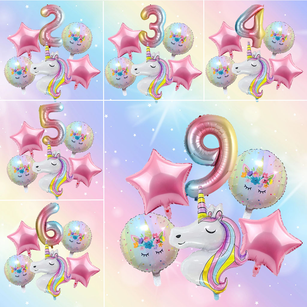 [MINI SET] Dekorasi Balon UNICORN ANGKA RAINBOW Hiasan Tema Kuda Poni