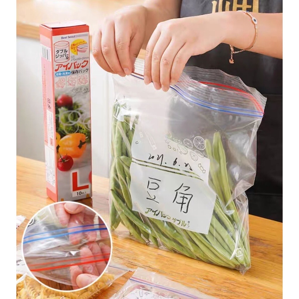 Kantong Plastik Kulkas Double Seal Ziplock Reusable Fresh Bag Penyimpan Makanan Sayuran Kantong Food Plastik Serbaguna