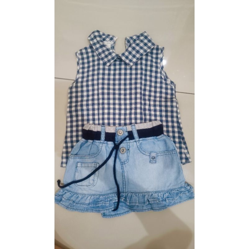 Setelan baju anak bayi perempuan denim jeans hotpants