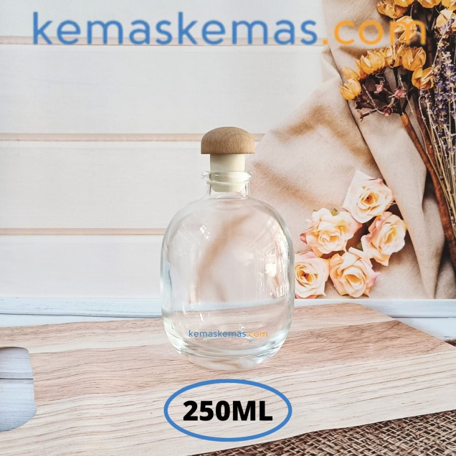 250ml Botol Kaca Alkohol Unik Tutup Bambu Kayu