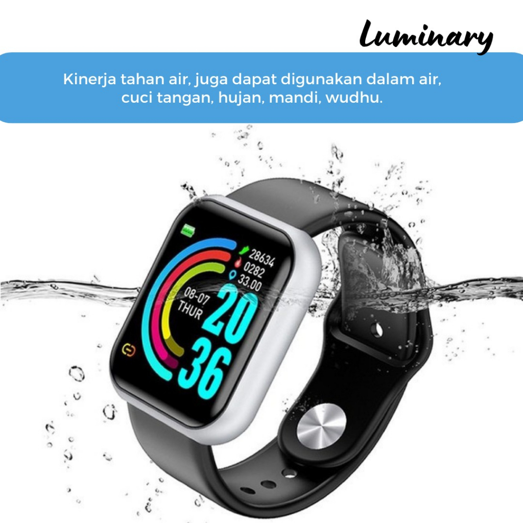Smartwatch Y68 Sport Tahan Air Bluetooth Smart Watch Pelacak Kebugaran Gelang Pedometer Heart Rate