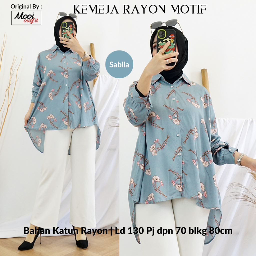 Kemeja Oversize Wanita Rayon Motif Ld 130 / Kemeja Wanita Kekinian Jumbo