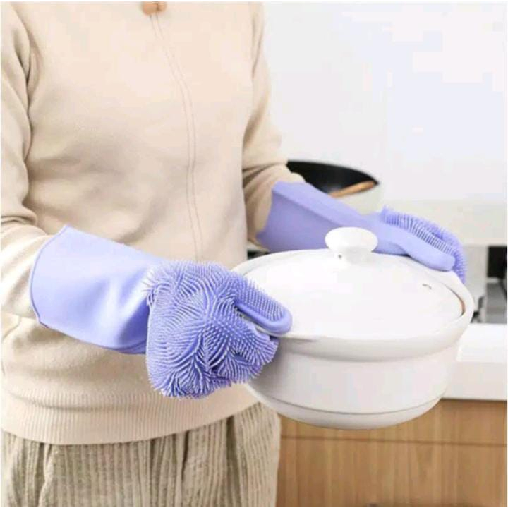 Sarung Tangan Cuci Piring Pembersih Korea Bulu Magic Karet Serbaguna Tahan Panas Reusable Silicone Dishwashing Gloves