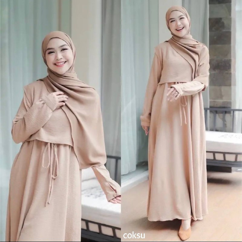 Gamis Maxi Dress Wanita Andin Matt Crinkle Airflow Premium Rompi Bisa Dilepas