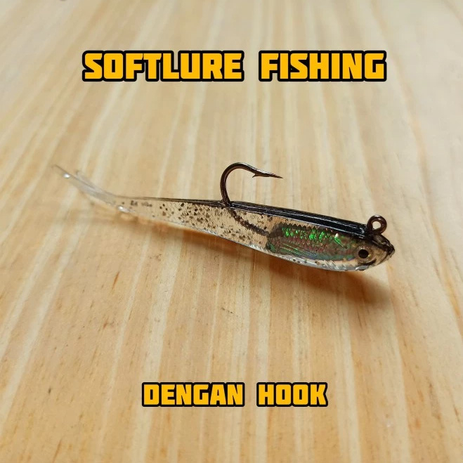 Umpan Pancing Soft Lure Bentuk Ikan Teri 75mm Dengan Mata Kail Jighead Mancing Mania