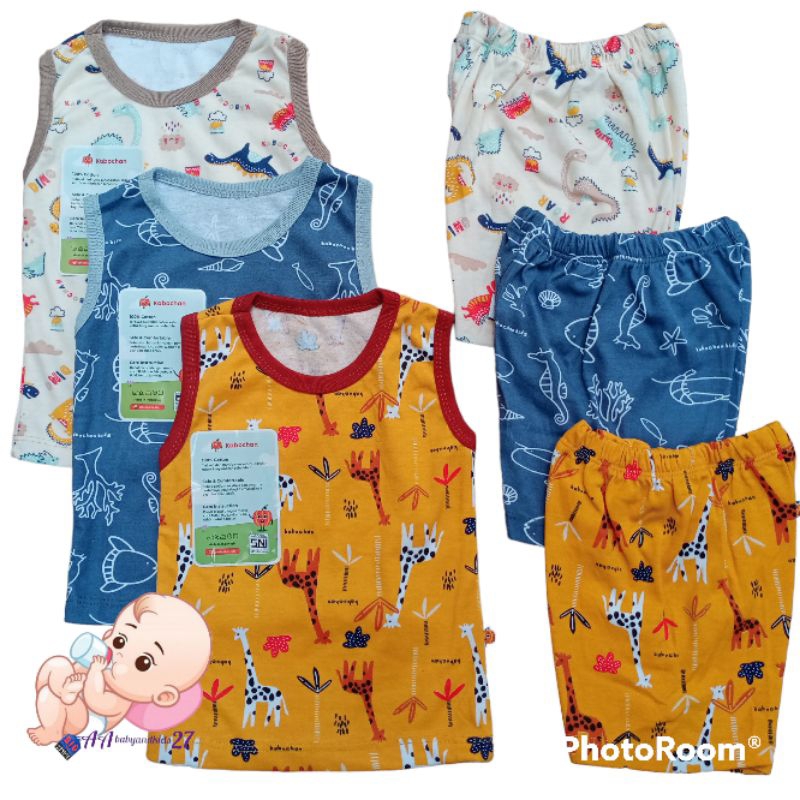 KABOCHAN 3Pasang Setelan Baju Bayi Lengan Kutung Full Printing Ukuran S M L 2L XL SNI Nyaman Murah Berkualitas