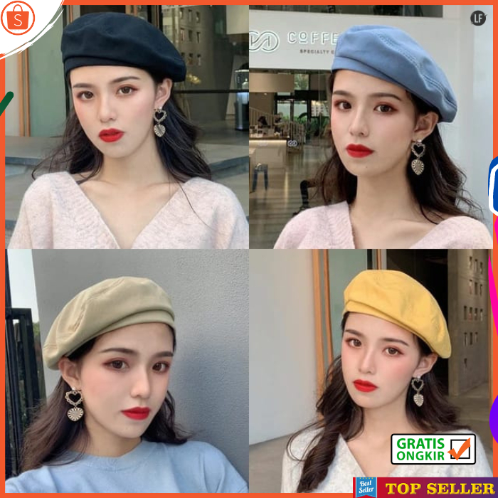 TOPI BARET CEWEK DEWASA KEKINIAN FASHION KOREA WANITA DEWASA WARNA ORANGE ARTIST WOMEN CAP W16