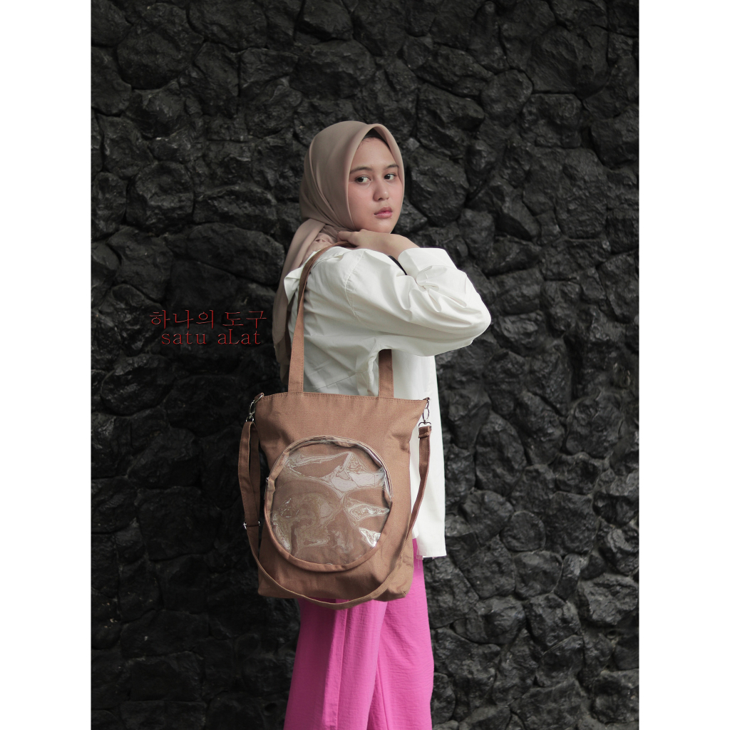 SATU ALAT Tas Selempang + Tote Bag HITAKA TRANSPARAN 100% Canvas Premium Tebal Tas Kanvas