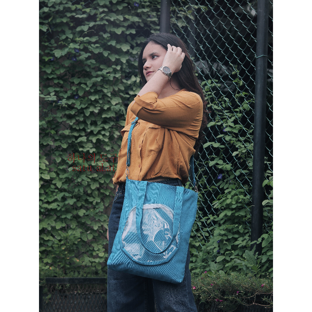 SATU ALAT Tas Selempang + Tote Bag HITAKA TRANSPARAN 100% Canvas Premium Tebal Tas Kanvas