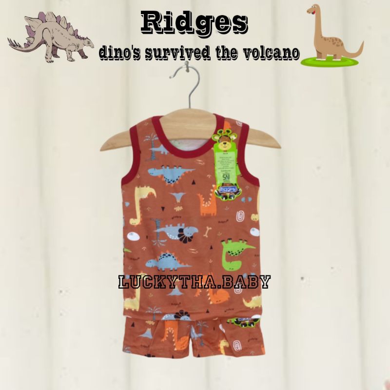 ridges - setelan kutung anak laki-laki dan perempuan size 0-4 tahun motif dinoland adventure ,panda / setelan singlet ridges panda series terbaru