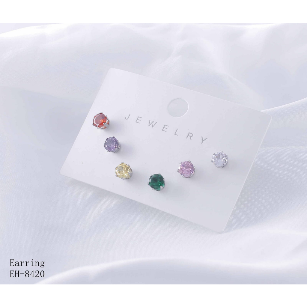 Anting Titanium Permata Warna Warni Perhiasan Fashion 8420