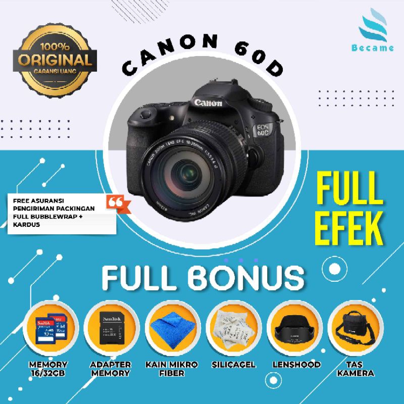 CANON EOS 60D + LENSA KIT + MEMORY + TAS NEW + GARANSI TOKO