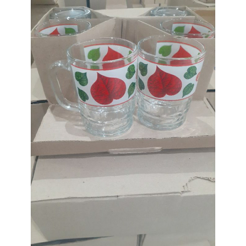 Gelas Kaca Eksklusif 6Pcs (B-255) Gelas Gagang Beling 1 Set / Gelas Tangkai Kaca 1 Set / Gelas Teh 1