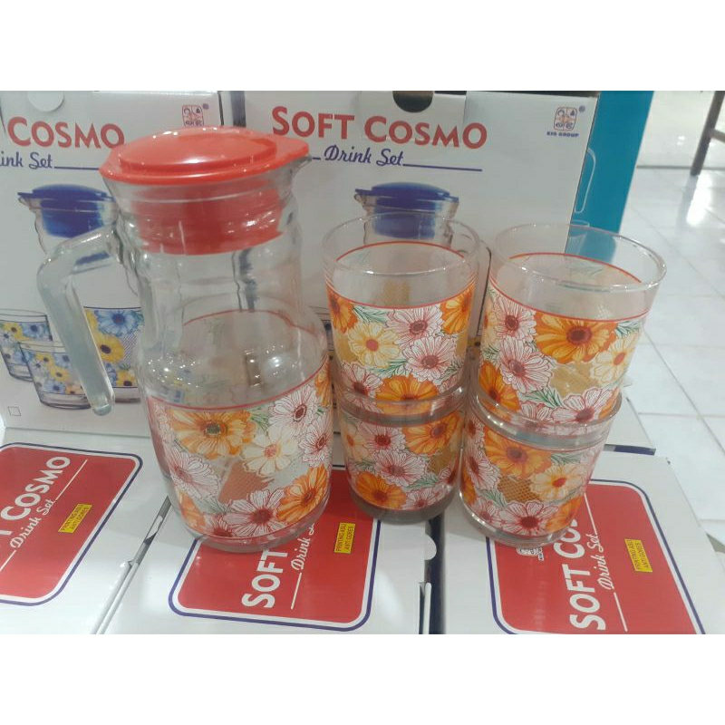 Soft Cosmo Drink Set (1 Teko 4 Gelas) 1000ml / Teko Kaca Set / Teko Kaca Air Set / Pitcher Drink Set