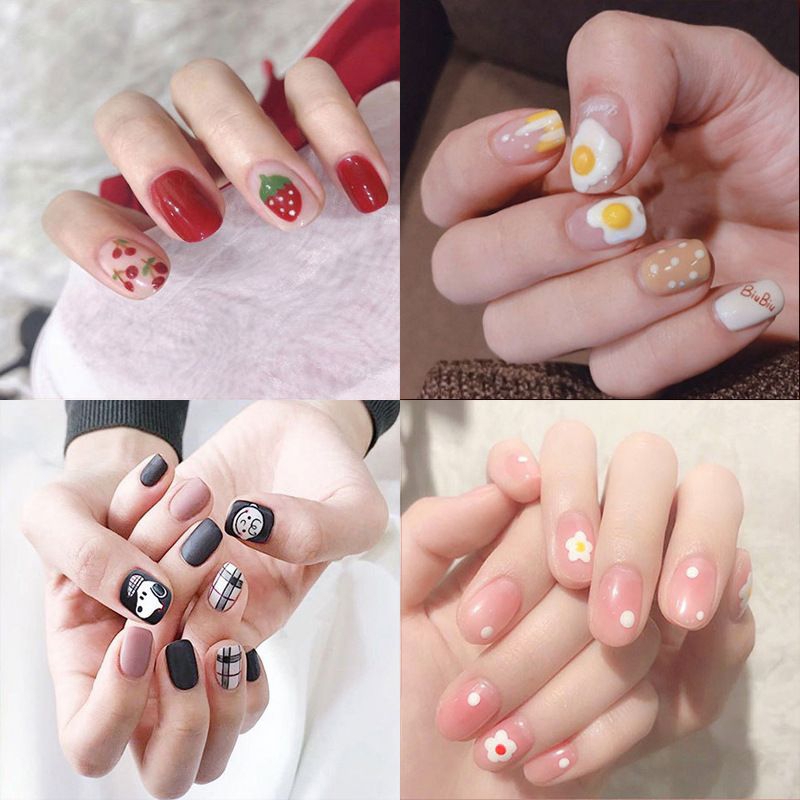 fake nails 24 kuku/pcs sudah ada lem cair kuku palsu lucu korean style kuku wisuda wedding