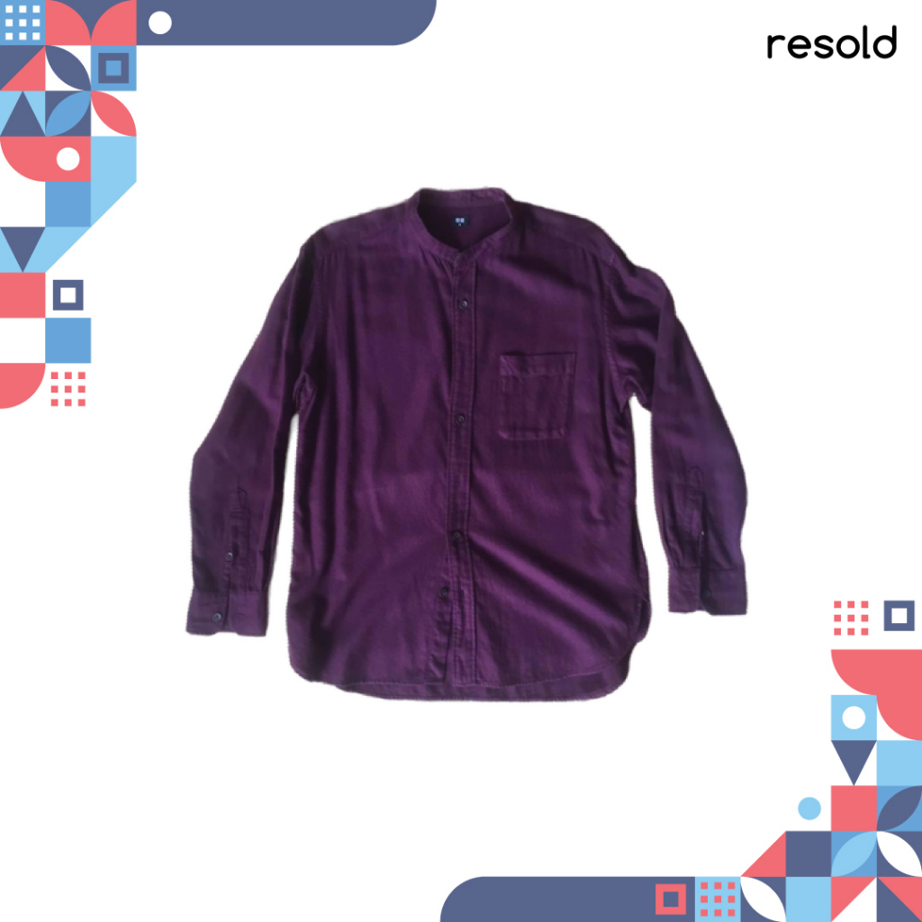 Kemeja Pria Lengan Panjang Uniqlo Merah Burgundy Flanel Bekas Second