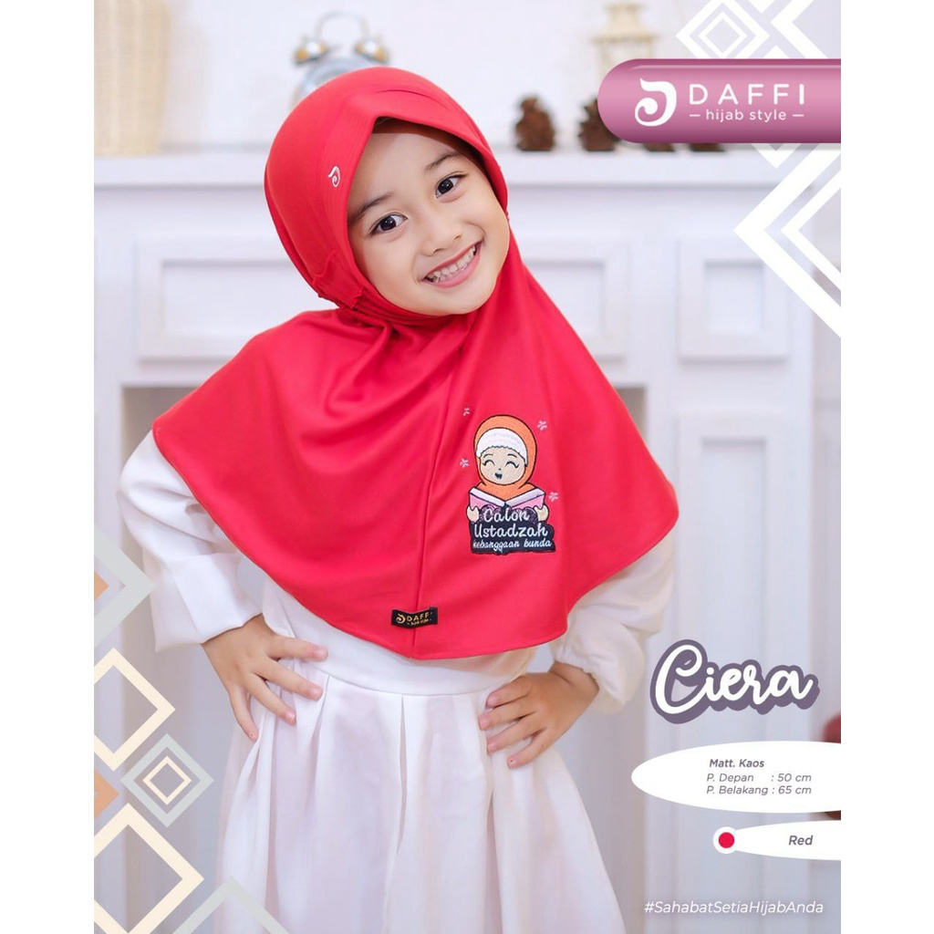 Hijab Daffi Anak Terbaru Bergo Ciera Cutting Depan Belakang Bentuk Oval Pad Antem Bahan Kaos Ejamas 