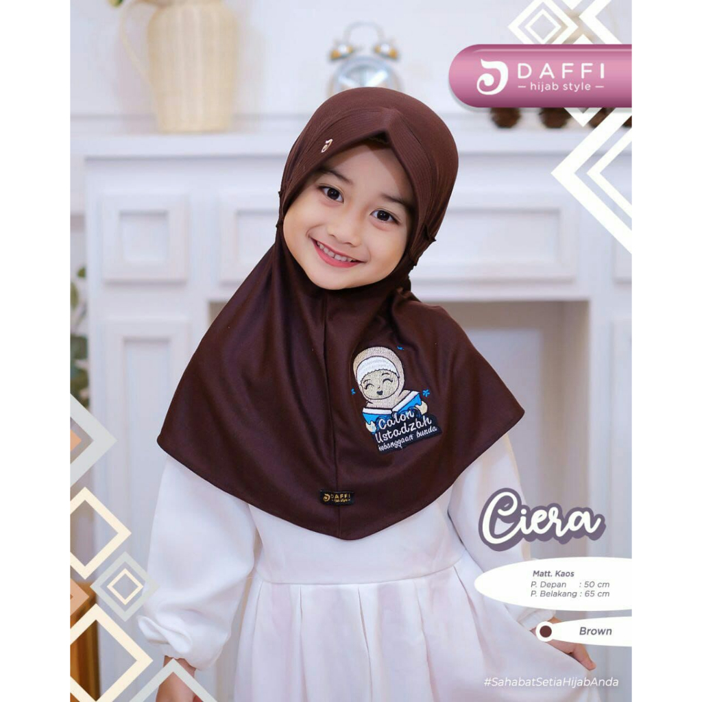 Kerudung Anak Daffi KIDS Ori Bergo Ciera Cutting Depan Belakang Bentuk Oval Pad Antem Bahan Kaos Eja