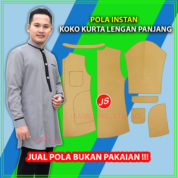 Pola Instan Baju Koko Kurta Lengan Panjang