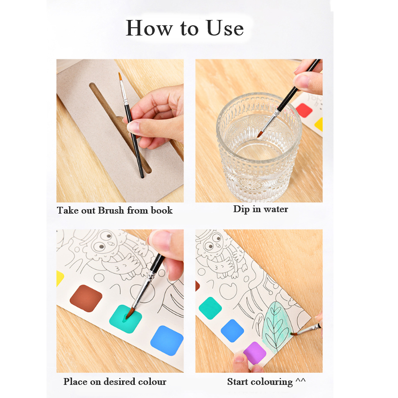 [ORGM] Mainan Edukasi DIY Mewarnai Watercolour Book 20 Halaman Banyak Motif Set Termasuk Kuas dan Cat