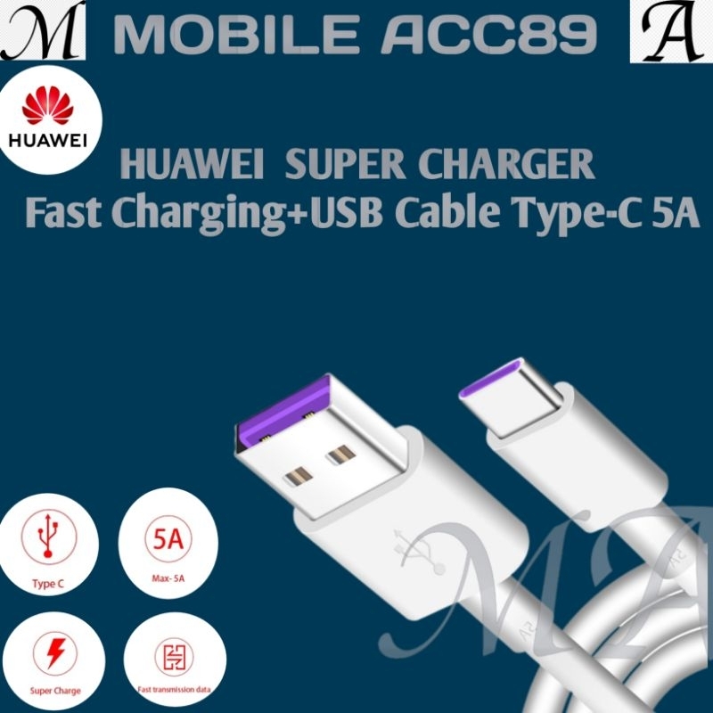 Kabel Data Huawei USB Type C  5A Super Charger  P30/p30 pro/P10/P10 Plus/mate 9/9 pro/mete 20 Pro/P30 lite/nova 5T/Honor Dll