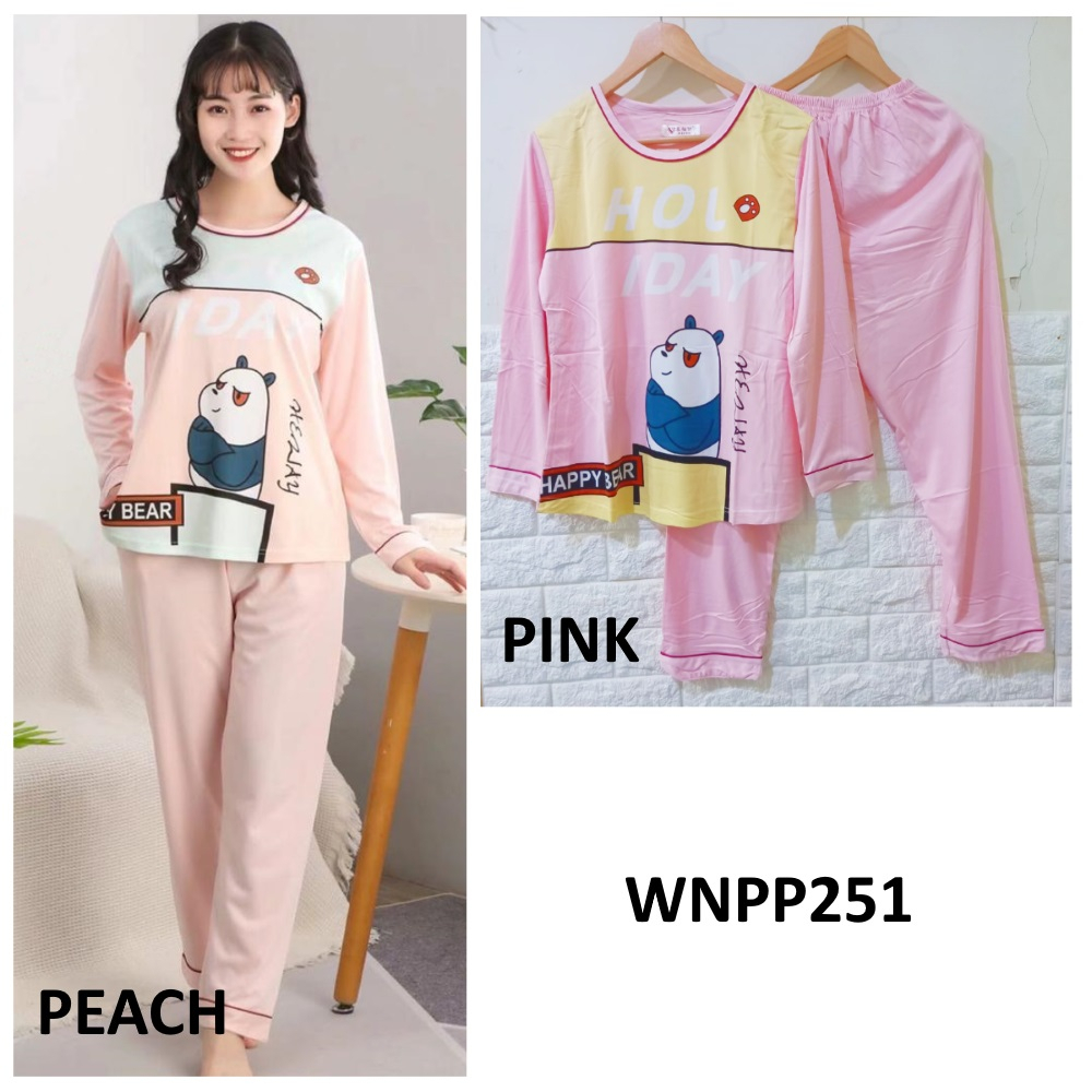 Baju Tidur Wanita Piyama Wanita Bear Brown Peach