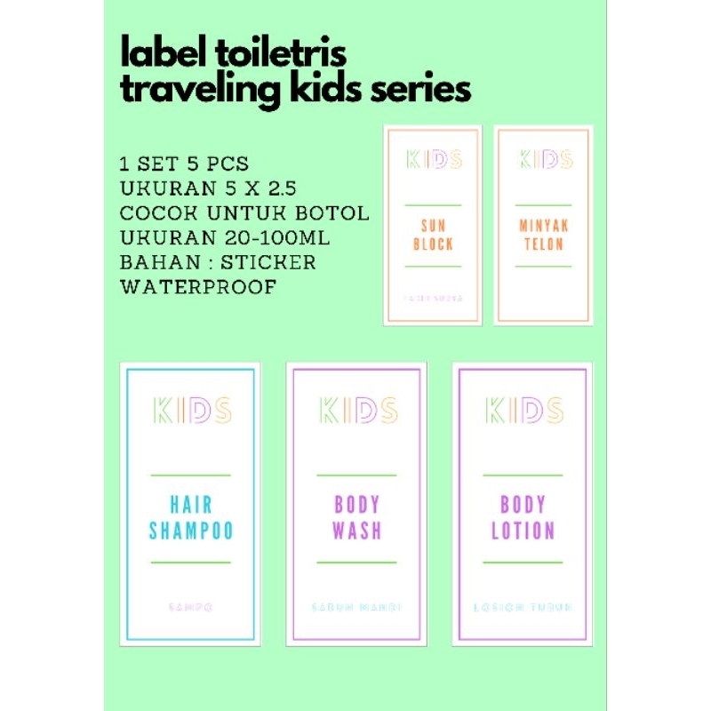 

sticker label toiletries travelling kids series 5 x 2.5 cm