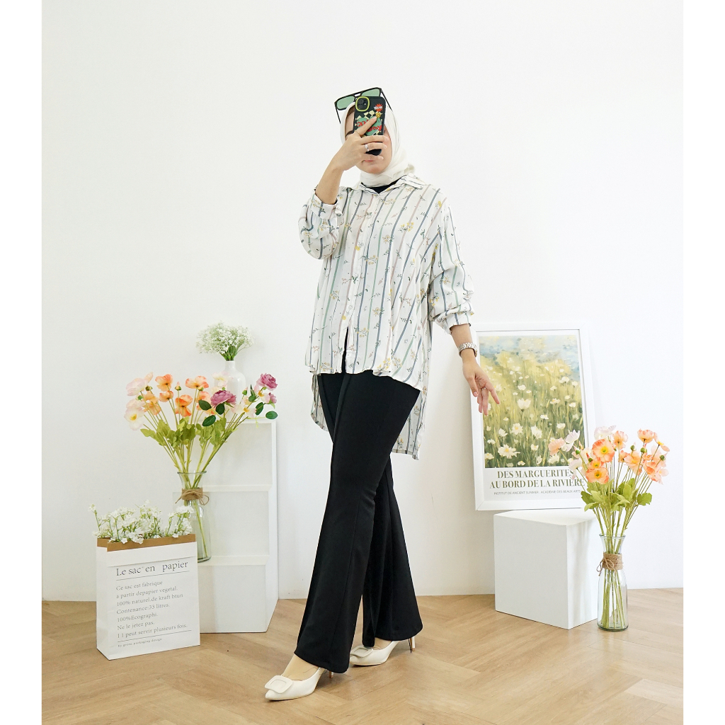 Kemeja Oversize Wanita Rayon Motif Ld 130 / Kemeja Wanita Kekinian Jumbo