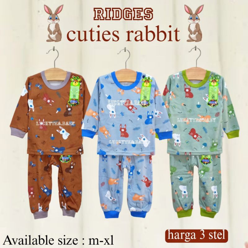 3pcs Setelan Ridges Panjang  Ocean park , Cuties rabbit/ setelan anak ridges