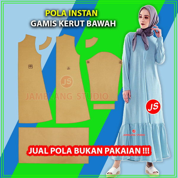 Pola Instan Gamis Kerut Bawah