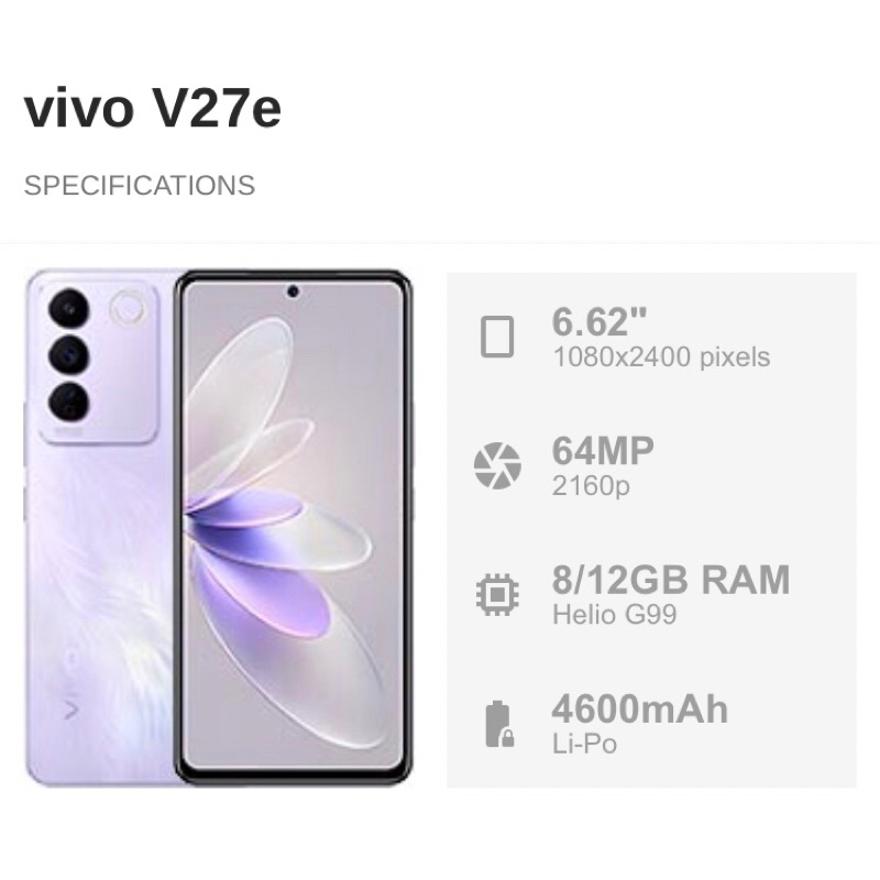 VIVO V27E RAM 12 ROM 256GB GARANSI RESMI 1 TAHUN