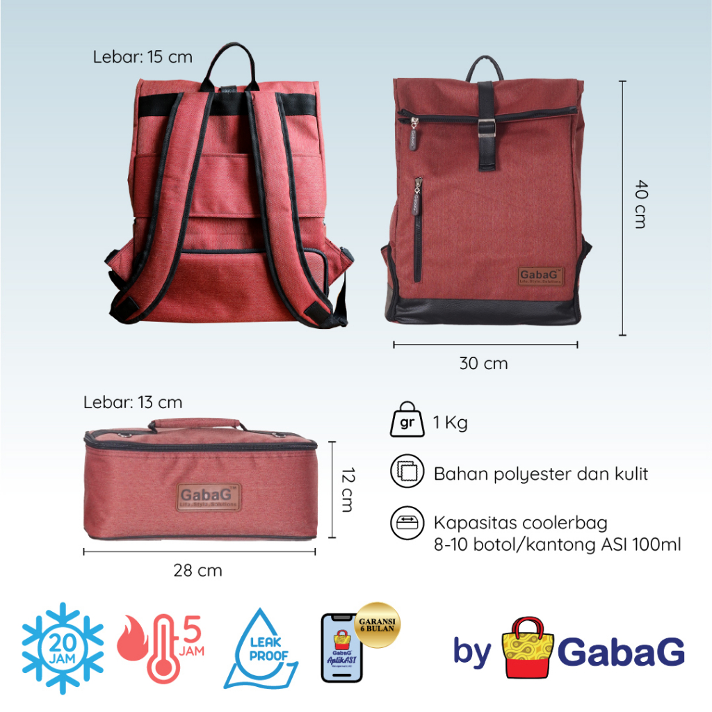 Gabag Backpack Cooler Bag 2in1 Laptop Fit Tas ASI