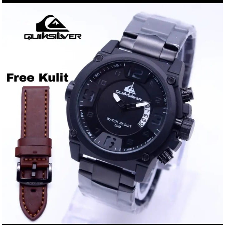 Jam Tangan Pria Quiksilver 008 Rantai + Strap Kulit