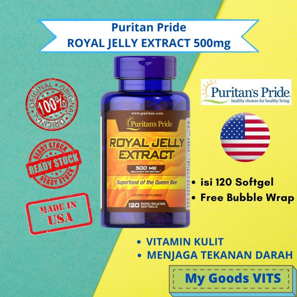 Puritan Pride Royal Jelly Extract 500mg 120 isi Softgel Vitamin Kulit