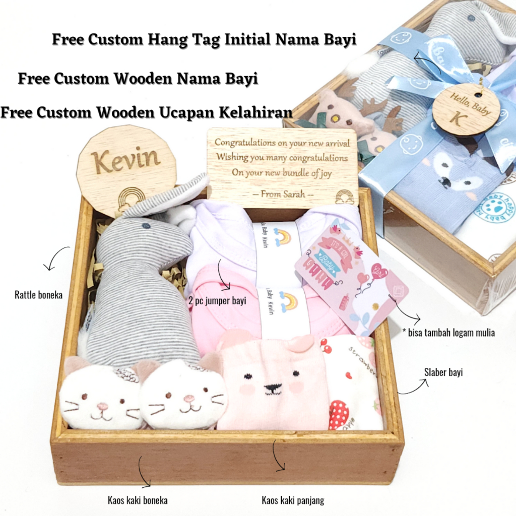 Hampers Baby Wooden Kado Bayi Gift Kado Hadiah Setelan Bayi Perempuan Laki Laki