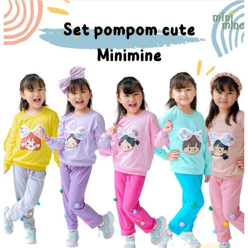 Ready ‼️Set Pom Pom Cute by Minimine Set Anak Perempua Lucu Bahan super Nyaman bisa cod