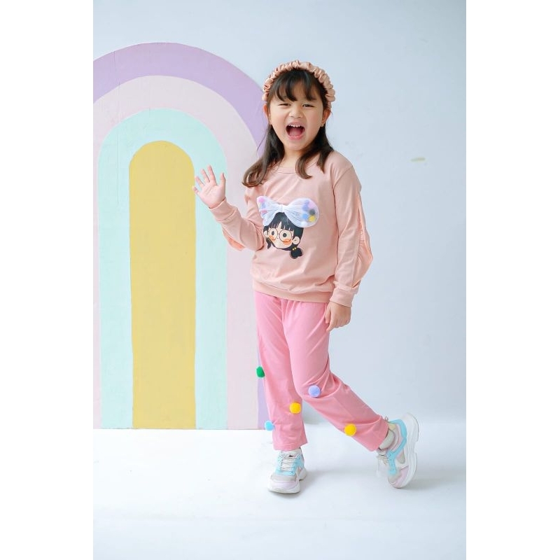 Ready ‼️Set Pom Pom Cute by Minimine Set Anak Perempua Lucu Bahan super Nyaman bisa cod