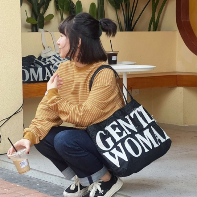 GENTLEWOMAN DENIM TOTE BAG BAHAN DENIM VIRAL BANGKOK / SHOULDER BAG WANITA IMPORT / TAS FASHION WANITA TAS KULIAH TAS KERJA