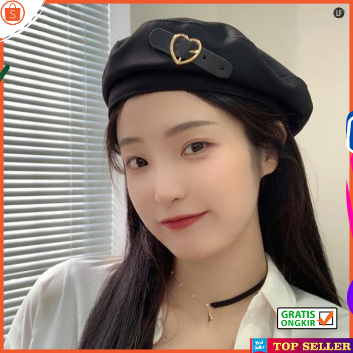 Topi Baret Wanita Dewasa Fashion Korea Motif Love Beret Cewek Cap Lebar Kasual Selebgram Trend Artis f24