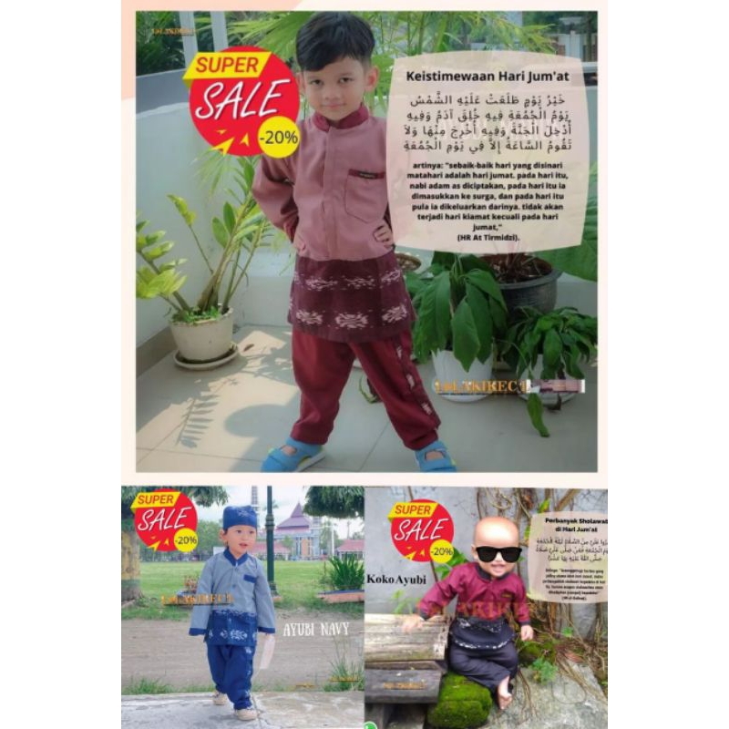 BAJU KOKO AYUBI pakaian muslim TENUN etnik lurik Troso lengan panjang bayi anak TK 5tahun 10tahun la