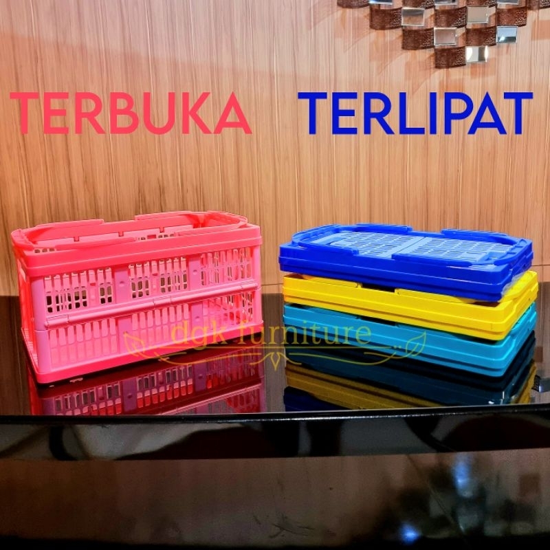 Keranjang Rak Kotak Storage Organizer Box Penyimpanan LIPAT Portable Fold Foldable SERBAGUNA Multifungsi Belanja Mainan Baju Buah Parsel Parcel Aesthetic Estetik Handle Pegangan Berpegangan PLASTIK