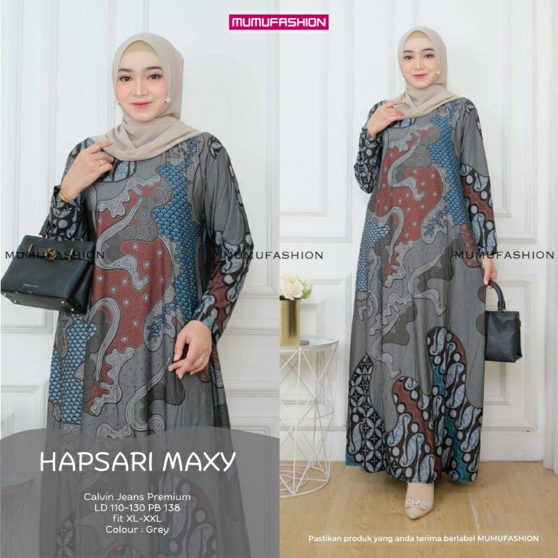 Gamis wanita calvin jeans jumbo size termurah bisa cod HAPSARI MAXY by Fashion hijab solo
